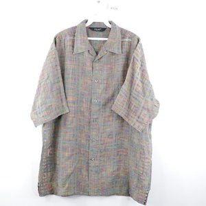 Vintage Genelli Geometric Print Linen Blend Shirt